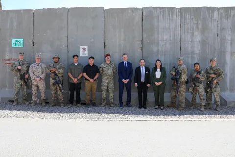 Congressman George Whitesides and members of the House Armed Service Committee meet with U.S. and NATO OIR Armed Forces Members in Baghdad.